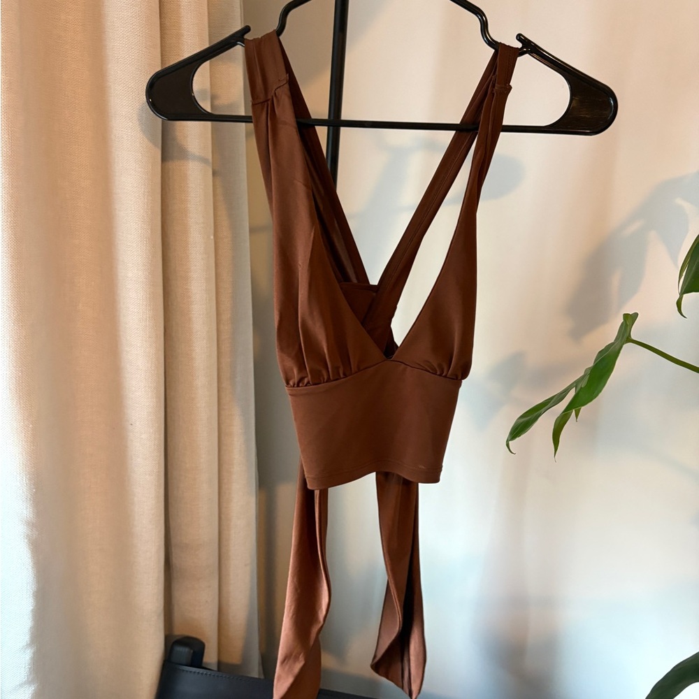 Urban Outfitters brown V-Neck Wrap Crop Top - Women